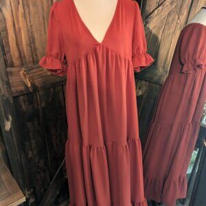 NWT Adara deep V tiered maxi dress